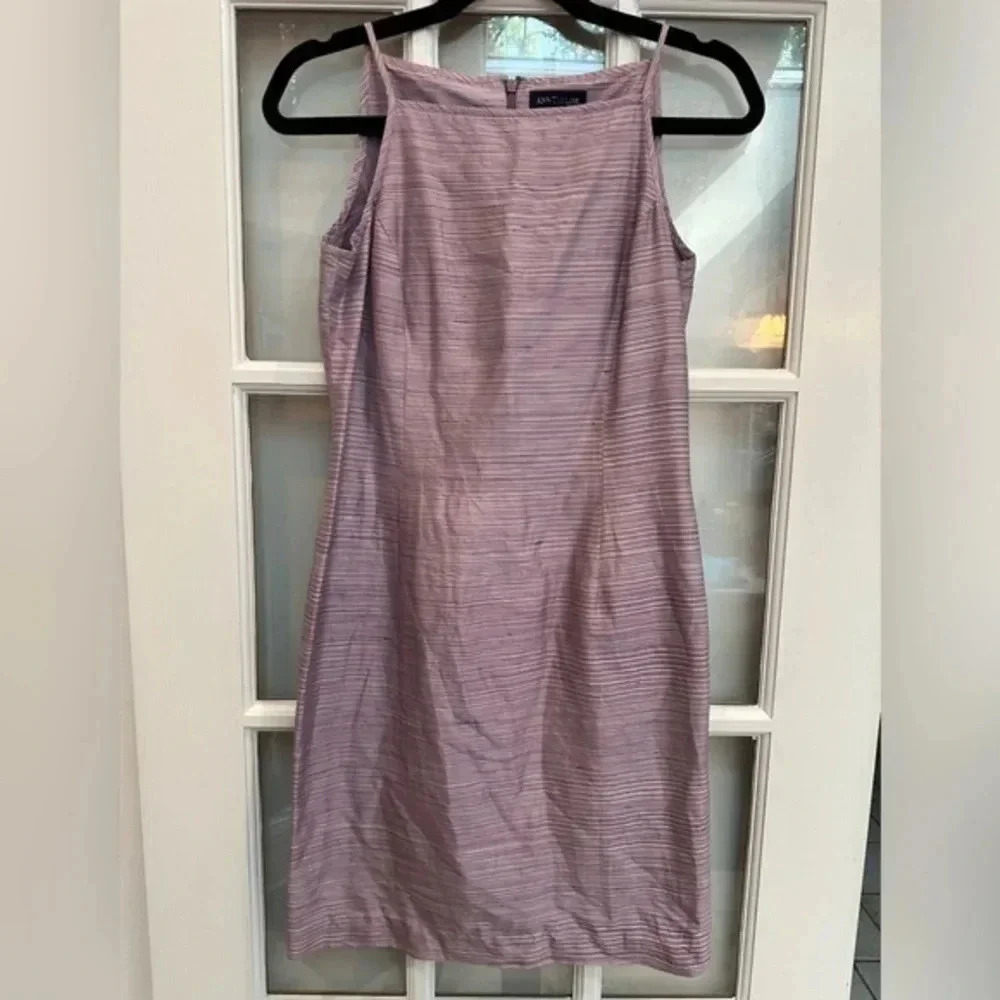 Vintage Ann Taylor 100% Silk Mermaid Lilac Stripe Sheath Dress Size 2 XS